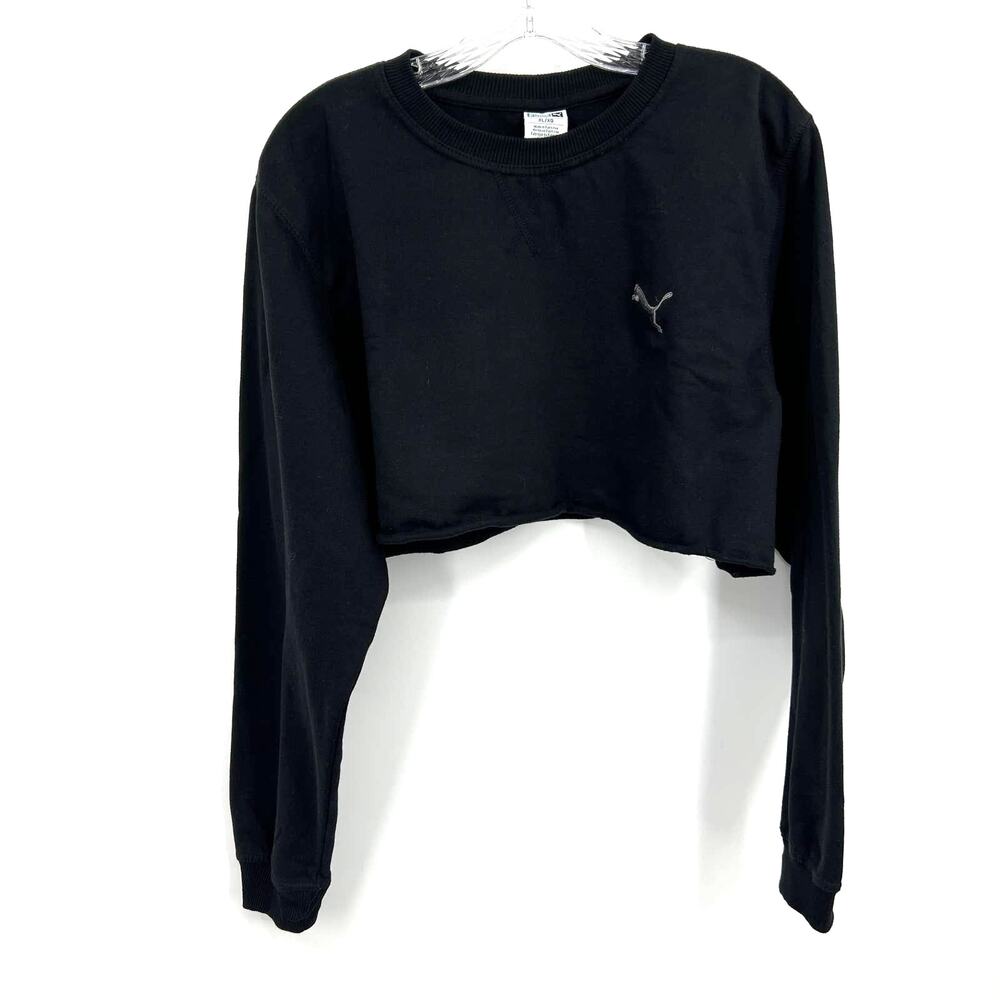 Puma Solid Black Cotton Blend Long Sleeve Cropped  Under Bust Sweatshirt Size XL